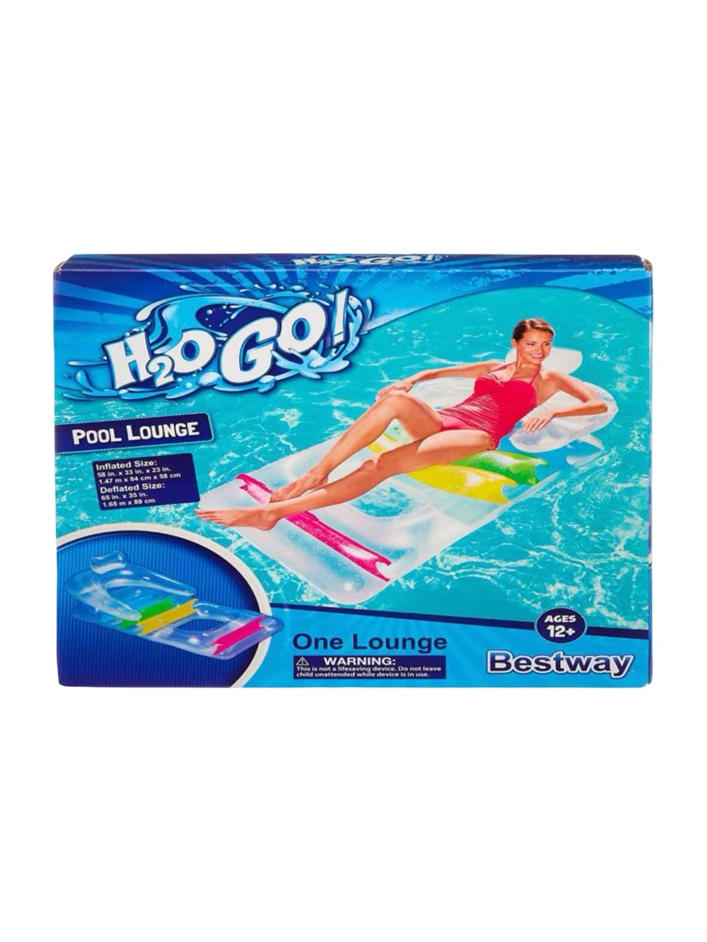 H2OGO! Inflatable Pool Lounge Beach Float Clear Color Stripes Kids Adults 12+
